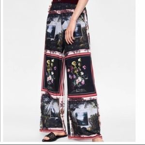 Zara Wide-leg Printed Pants Sz L